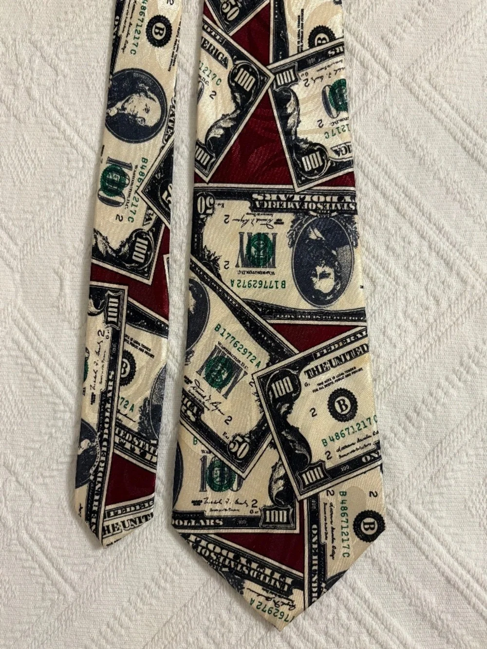 Steven Harris Mens Money Vintage Novelty Silk Tie Maroon Burgundy Cash Currency
